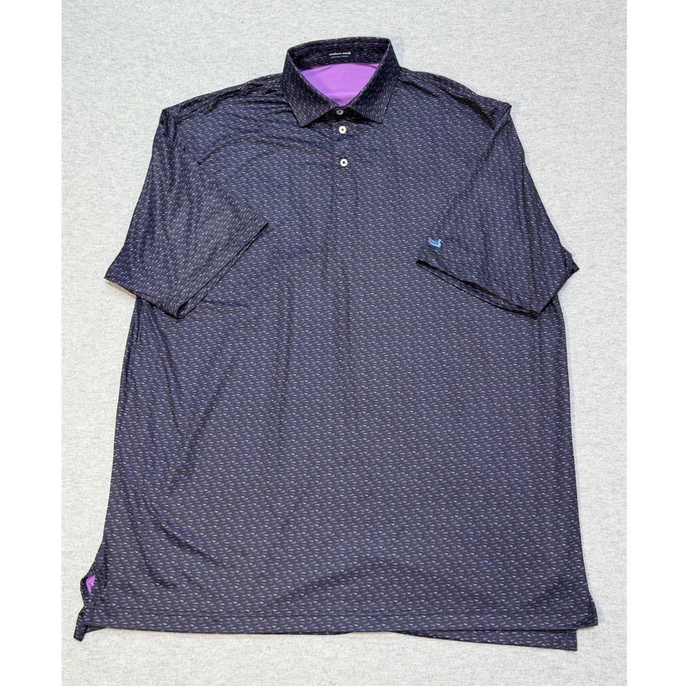 Southern Marsh Mens 3X Performance Polo Shirt Navy Purple Fish Print